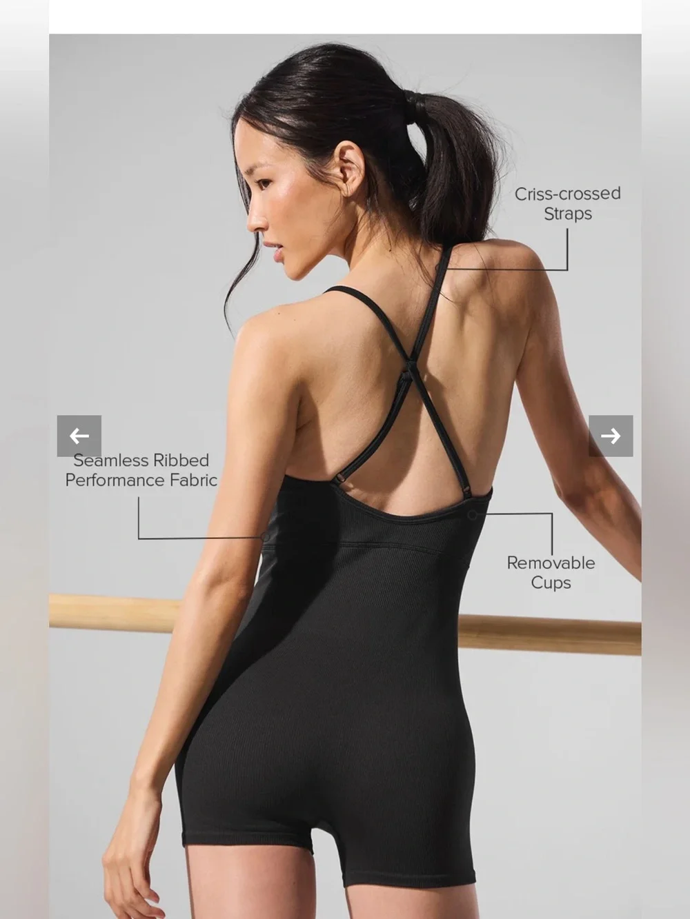 ALO Yoga Black Ribbed Strappy Romper